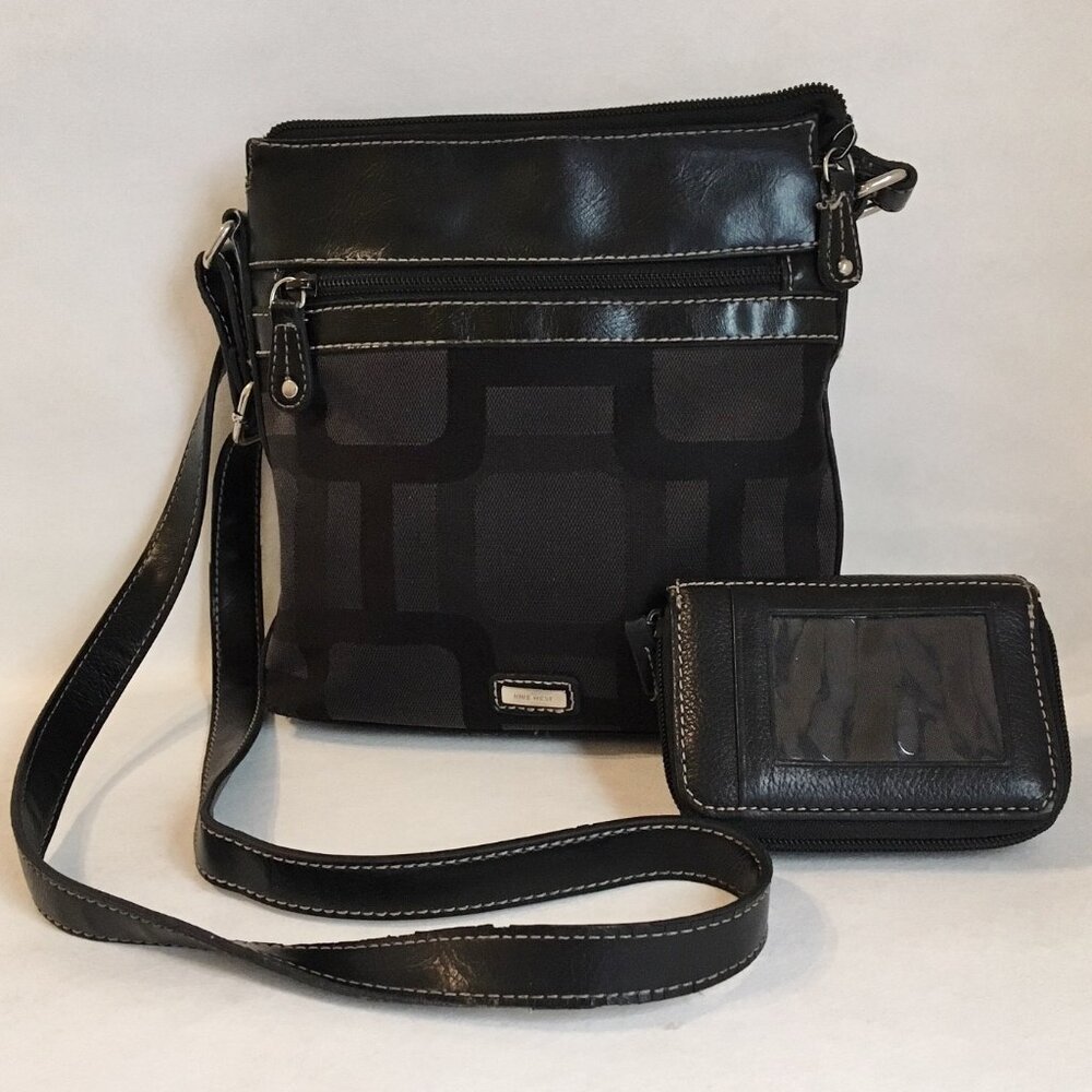 Nine West Purse Bi-Fold Wallet Black Cross Body Shoulder Bag Billfold Clutch